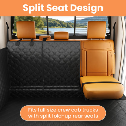 PETICON F150 Floor Cover for Crew Cab Trucks with Fold-Up & Split Seats | Waterproof & Scratch-Resistant 600D Oxford, Non-slip Base, Side Door Flaps, Split Zipper, Protects Interior, Machine Washable