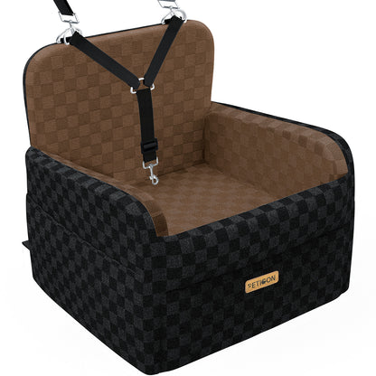 PETICON Waterproof Dog Car Seat for Small Medium Dogs, 5in Memory Foam Pet Booster Seat for Dogs up to 35 lbs with Pockets, Detachable Washable Pet Carseat with Y-Shape Safety Belt (Brown, Medium)