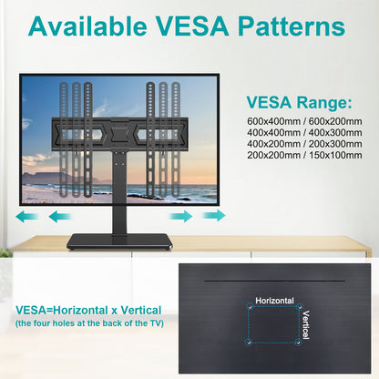 LIFTGO Universal TV Stand, Swivel Table Top TV Stand for 37 to 75 Inch LCD LED TVs, Height Adjustable TV Mount Stand with Tempered Glass Base, Holds up to 88lbs, Max VESA 600x400mm