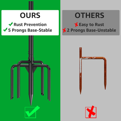 GOFORWILD Double Shepherds Hook for Outdoor, with 5-Prong Base, 84inch Adjustable Metal Bird Feeder Pole for Hanging Bird Nest, Plant Basket,Lantern,Solar Light 2 Pack