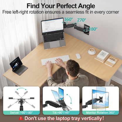MOUNT PRO Long Laptop Wall Mount, 28" Extended Wall Mount Laptop Holder, 2-in-1 Monitor Wall Mount with Vented Tray for 11-17" Notebook/21-32" Screen, Full Motion Laptop Arm Holds 4.4-19.8 lbs