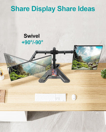 LIFTGO Dual Monitor Stand, Free-Standing Full Motion Monitor Desk Mount Fits 2 Screens up to 27 inches,17.6lbs with Height Adjustable, Swivel, Tilt, Rotation, VESA 75x75 100x100, Black