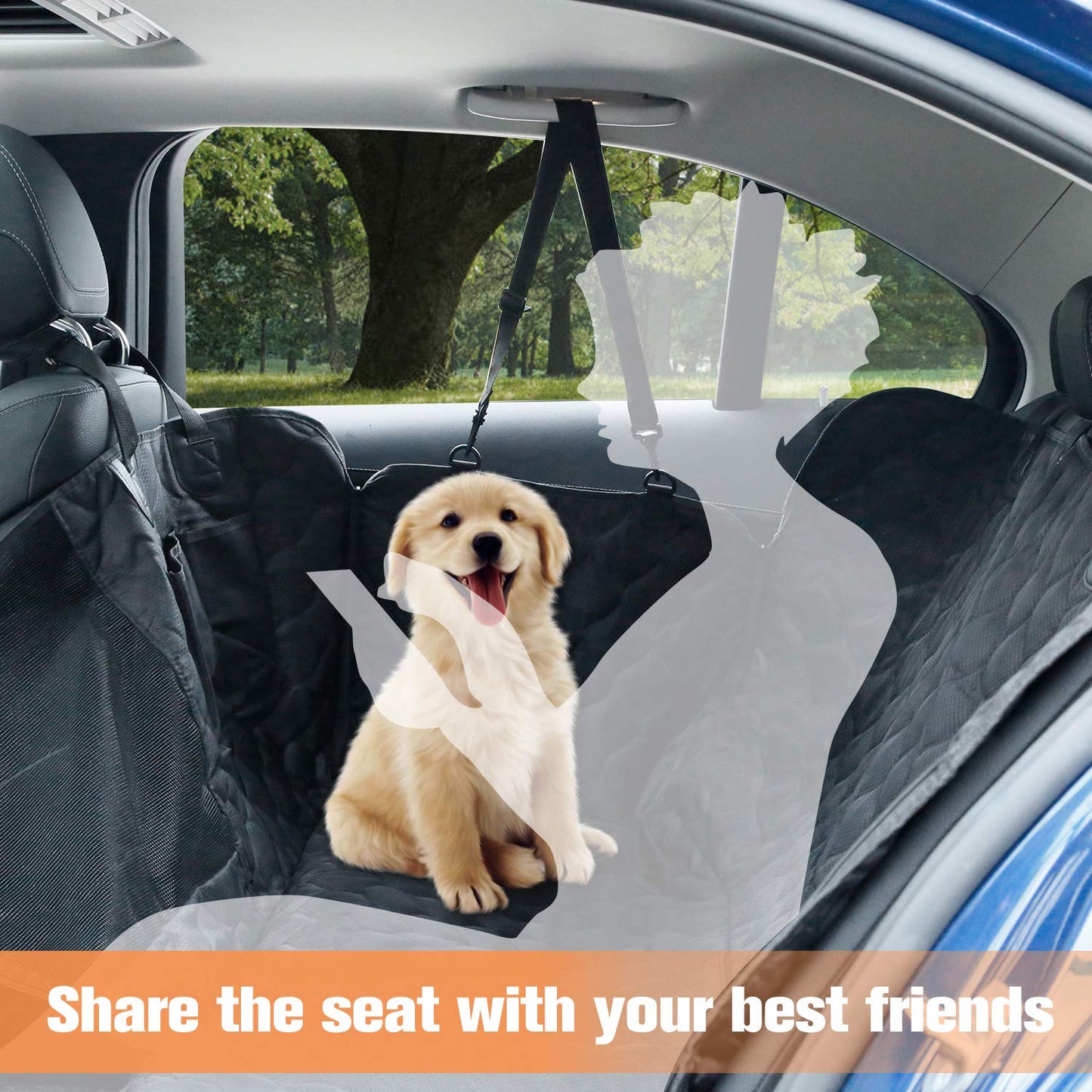 LIFTGO Dog Seat Cover for Cars - Waterproof & Scratchproof Dog Hammock Pet Car Seat Protector with Mesh Window, Universal Fit for Back Seat of Cars, SUV, Truck and Jeep