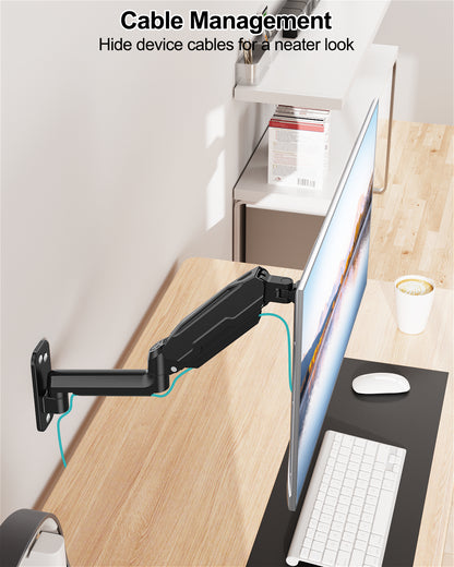 LIFTGO Wall Mount Monitor Arm for Max 32 Inch Computer Screens, Height Adjustable Single Monitor Wall Mount Holds Up to 19.8lbs, Full Motion Wall Bracket, VESA Mount 75x75, 100x100, Black