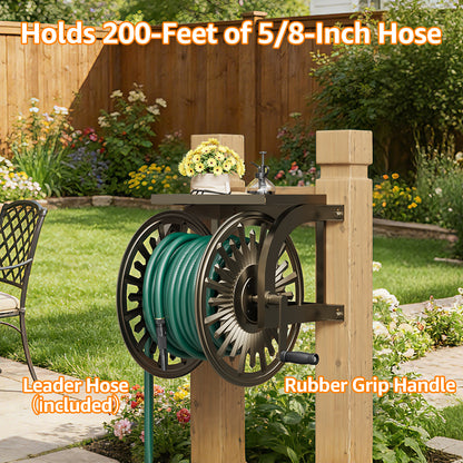 GOFORWILD Metal Decorative Wall Mount Hose Reel - Heavy Duty, Leak-Proof Connection, Holds 200ft x 5/8 Hose, Bronze Finish, Easy Assembly
