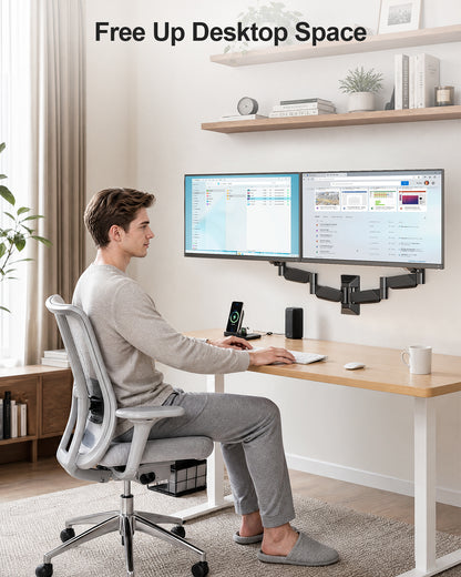 MOUNT PRO Long Arm Dual Monitor Wall Mount for Max 32" Screens, Max 17.6lbs, Extra Long Height Adjustable Wall Monitor Arm for 2 Monitors, Full Motion Wall Monitor Mount with VESA 75x75/100x100