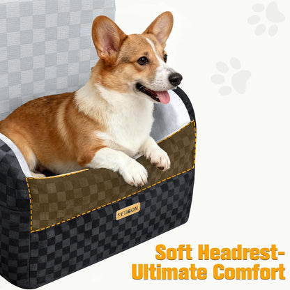 PETICON Waterproof Dog Car Seat for Small Medium Dogs, 5in Memory Foam Pet Booster Seat for Dogs up to 35 lbs with Pockets, Detachable Washable Pet Carseat with Y-Shape Safety Belt (Gray, Medium)