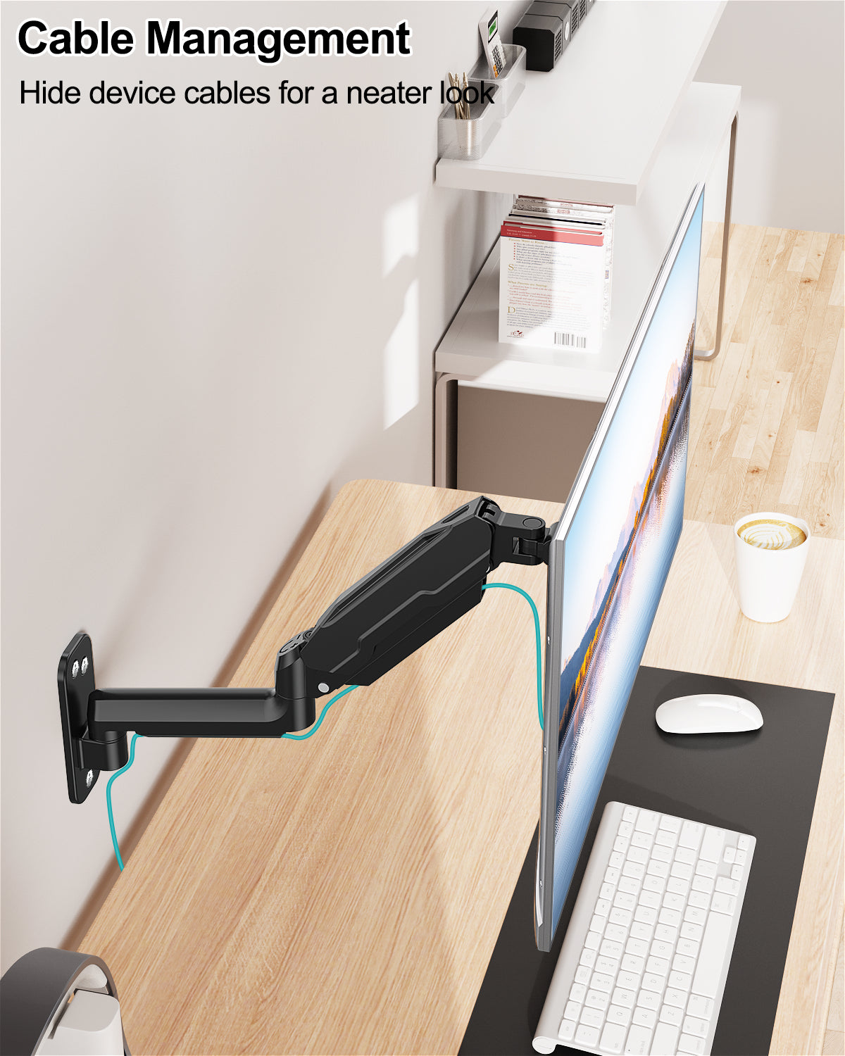 LIFTGO Wall Mount Monitor Arm for Max 32 Inch Computer Screens, Height Adjustable Single Monitor Wall Mount Holds Up to 19.8lbs, Full Motion Wall Bracket, VESA Mount 75x75, 100x100, Black