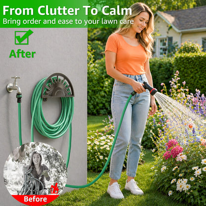 GOFORWILD Garden Hose Holder Heavy Duty Holds 125-Feet of 5/8-Inch Hose for Outside Yard Lawn Farm Made of Gauge Steel for Outside Yard, Bronze, Decorative Hose Butler Sturdy Water Hose Rack, Durable Wall Hose Hanger
