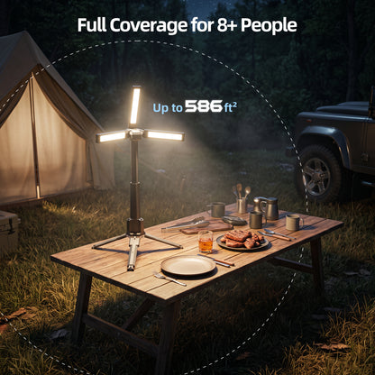 Rechargeable LED Work Light with Stand, 2400mAh Battery, Cool & Warm White 2 Pack 4000/6500K Dimmable Camping Light, Top Hanging Hook, Portable Outdoor Lamp for Camping Fishing Emergency