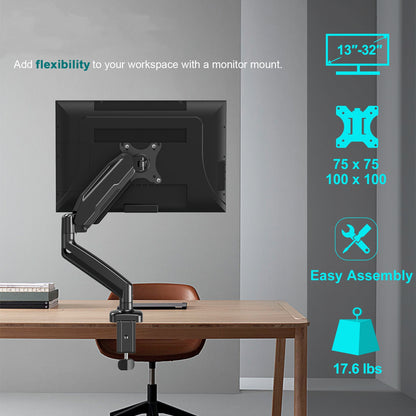 LIFTGO Single Monitor Mount for Desk, Monitor Articulating Arm for max 32inch, Adjustale VESA Monitor Stand for Computer Screen, Clamp and Grommet Base, VESA 75x75/100x100