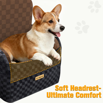 PETICON Waterproof Dog Car Seat for Small Medium Dogs, 5in Memory Foam Pet Booster Seat for Dogs up to 35 lbs with Pockets, Detachable Washable Pet Carseat with Y-Shape Safety Belt