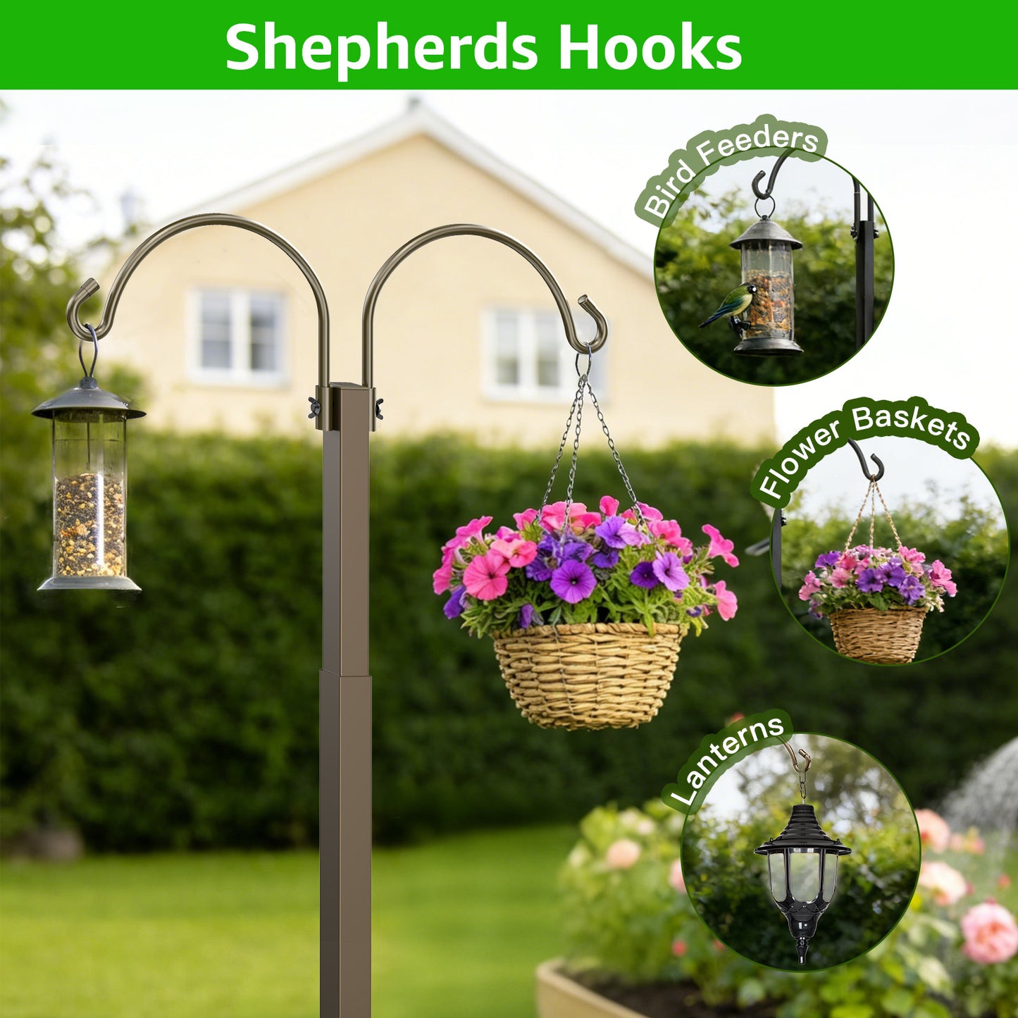 GOFORWILD Heavy Duty Garden Hose Reel with 2 Shepherds Hooks, Holds 150-Feet of 5/8 Inch Hose, 77Inch Freestanding Hose Hanger with Storage Basket
