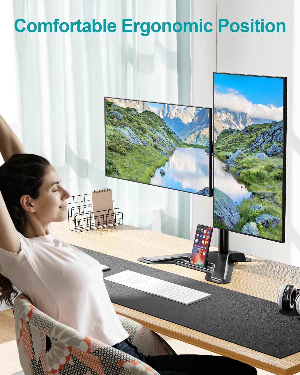 LIFTGO Dual Monitor Stand, Free-Standing Full Motion Monitor Desk Mount Fits 2 Screens up to 27 inches,17.6lbs with Height Adjustable, Swivel, Tilt, Rotation, VESA 75x75 100x100, Black