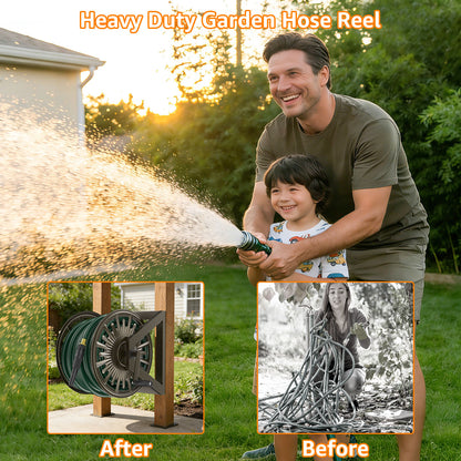 GOFORWILD Heavy-Duty Decorative Garden Hose Reel - Wall/Floor Mount with 200-Ft Capacity for 5/8 Hose Outdoor Hose Holder Winder for Lawn, Yard & Garden Storage