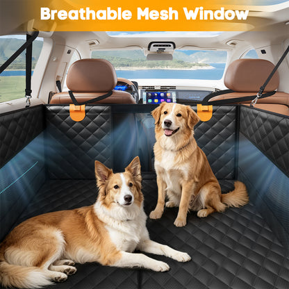 PETICON Large Dog Car Seat, Back Seat Extender for Dogs with 3 Mesh Windows, Waterproof Medium Carseat for Dogs with Hard Bottom, Pet Seat Cover for Cars, Trucks and SUVs