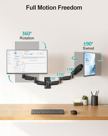 MOUNT PRO Long Arm Dual Monitor Wall Mount for Max 32" Screens, Max 17.6lbs, Extra Long Height Adjustable Wall Monitor Arm for 2 Monitors, Full Motion Wall Monitor Mount with VESA 75x75/100x100