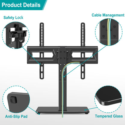 LIFTGO Universal TV Stand, Swivel Table Top TV Stand for 37 to 75 Inch LCD LED TVs, Height Adjustable TV Mount Stand with Tempered Glass Base, Holds up to 88lbs, Max VESA 600x400mm
