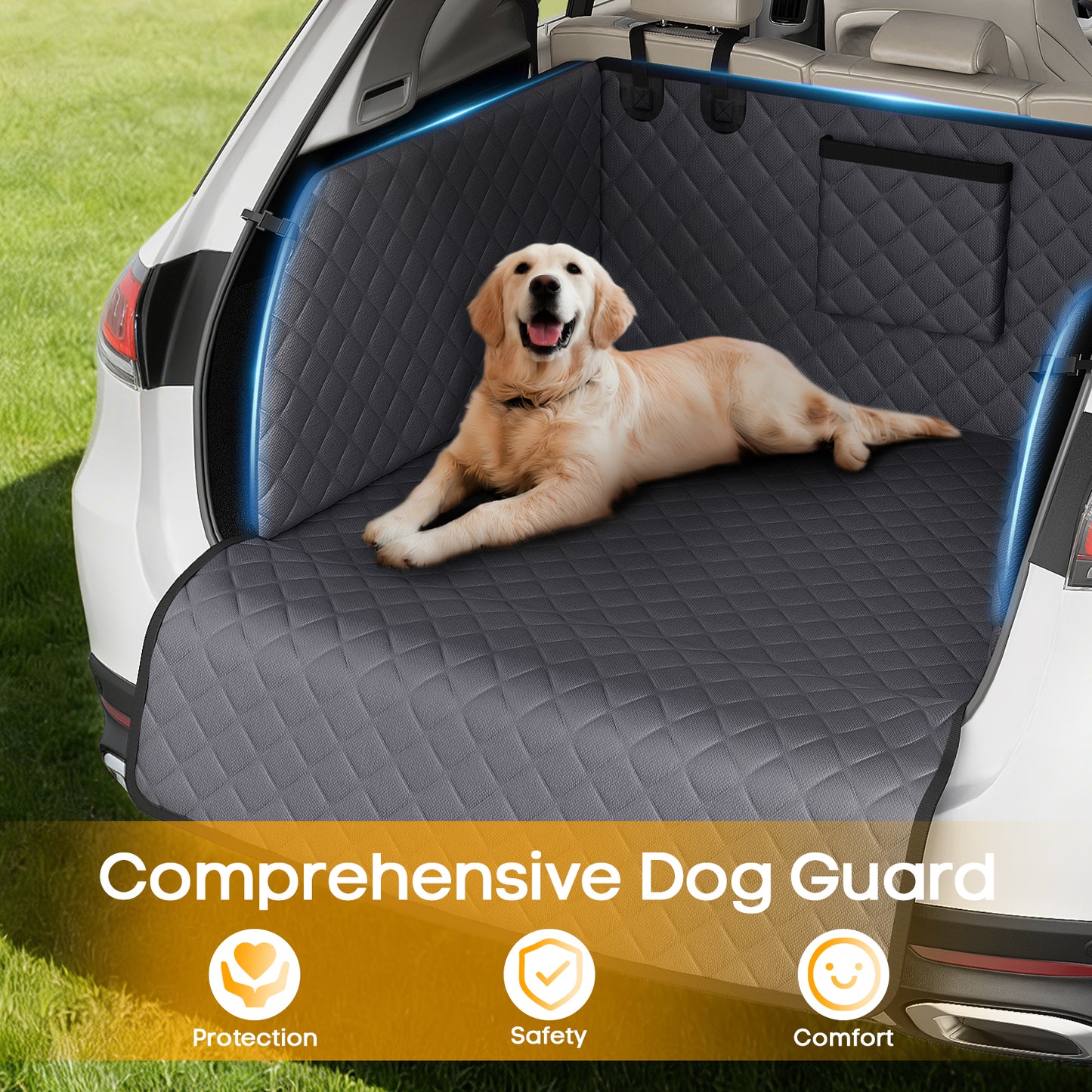 PETICON SUV Cargo Liner for Dogs, Waterproof Trunk Cover with Cushioned Sides to Protect Pet, Full Coverage Non-Slip Seat Cover for SUVs with Bumper Flap Protector