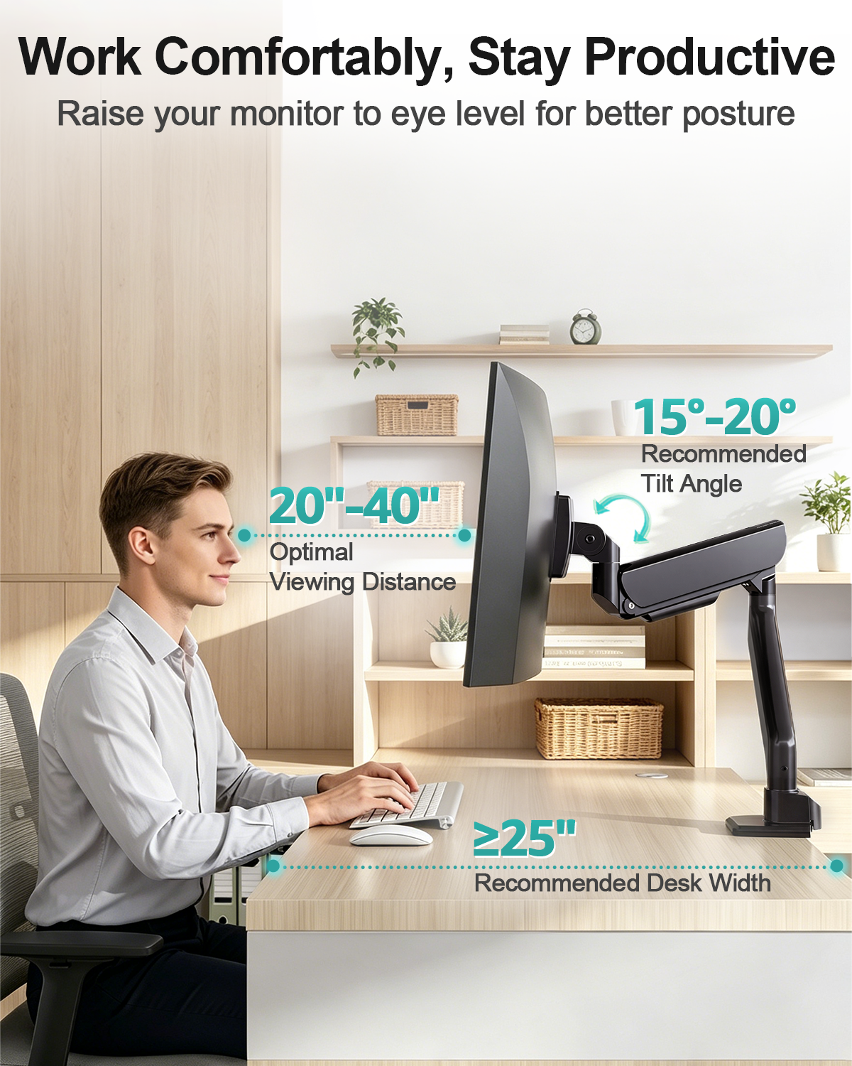 MOUNT PRO Heavy Duty Monitor Arm for Screens up to 57", Holds up to 66 lbs, Aluminum Ultrawide Monitor Mount, Fully Adjustable Single Gaming Desk Mount with C-Clamp & Grommet Base, Max VESA 100x100mm