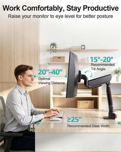 MOUNT PRO Heavy Duty Monitor Arm for Screens up to 57", Holds up to 66 lbs, Aluminum Ultrawide Monitor Mount, Fully Adjustable Single Gaming Desk Mount with C-Clamp & Grommet Base, Max VESA 100x100mm