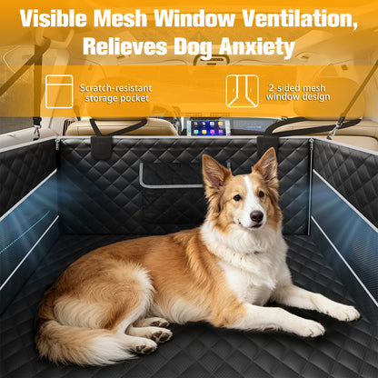 Dog Car Seat for Large/Medium Dogs, One-Piece Hard Bottom Back Seat Extender with 2 Mesh Windows, Waterproof Pet Carseat with Storage Pocket, Dog Hammock for Cars, SUVs and Trucks