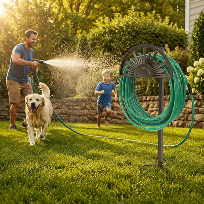 GOFORWILD Garden Hose Holder, Holds 125-Feet of 5/8-Inch Hose, Made of Gauge Steel, Freestanding Detachable Hose Storage Reels Hanger Rack for Outside Yard Lawn Farm, Rustproof
