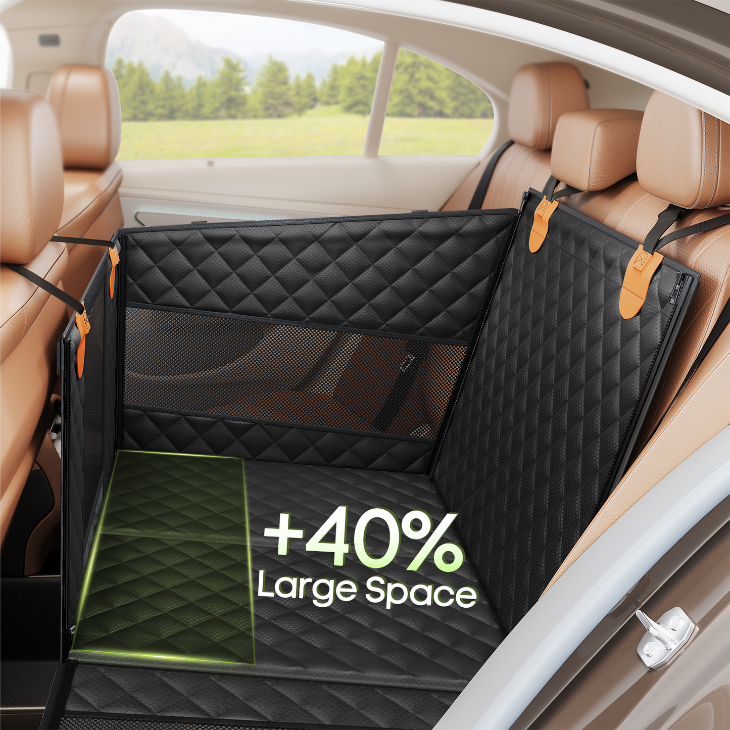 LIFTGO Dog Car Seat for Large Medium Dogs, Back Seat Extender for Pets with 4-Splice Hard Bottom, Waterproof Pet Seat Cover with 3 Mesh Windows for Cars, Trucks and SUVs
