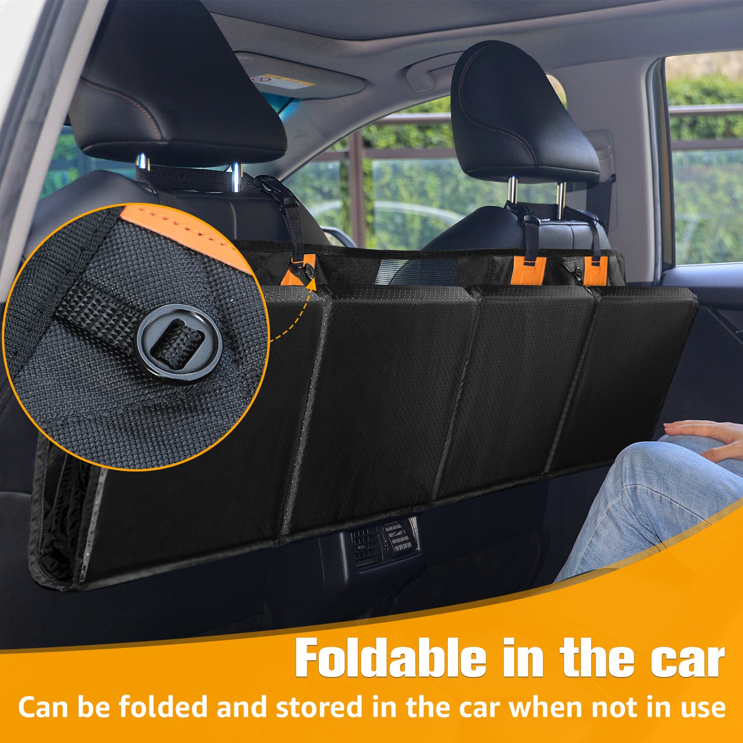 PETICON Back Seat Extender for Dogs, Hard Bottom Pet Seat Cover - Supports 400lbs, Waterproof Rear Seat Cover with Mesh Window for Ford/GMC/Chevrolet/Toyota/RAM Crew Cab Trucks&Full-Size