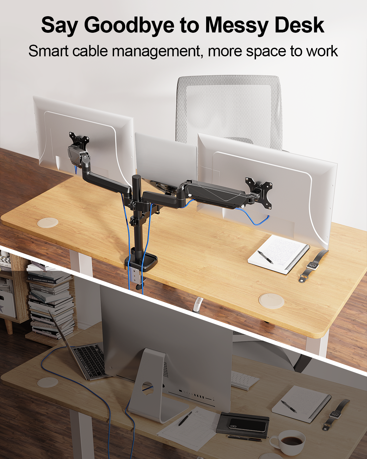 MOUNT PRO Dual Monitor and Laptop Mount for Max 27" Monitors & 17" Laptop 3-in-1 Adjustable Laptop and Monitor Desk Mount Holds up to 19.8lbs, VESA 75x75mm/100x100mm, Egonomic Setup for Home Office