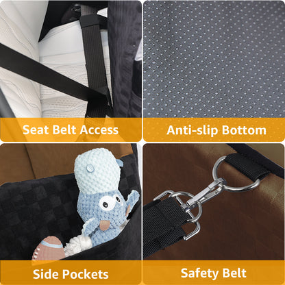 PETICON Waterproof Dog Car Seat for Small Medium Dogs, 5in Memory Foam Pet Booster Seat for Dogs up to 35 lbs with Pockets, Detachable Washable Pet Carseat with Y-Shape Safety Belt