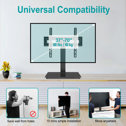 LIFTGO Universal TV Stand, Swivel Table Top TV Stand for 37 to 75 Inch LCD LED TVs, Height Adjustable TV Mount Stand with Tempered Glass Base, Holds up to 88lbs, Max VESA 600x400mm