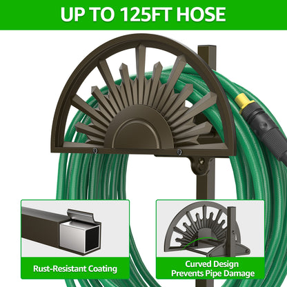 GOFORWILD Garden Hose Holder, Holds 125-Feet of 5/8-Inch Hose, Made of Gauge Steel, Freestanding Detachable Hose Storage Reels Hanger Rack for Outside Yard Lawn Farm, Rustproof