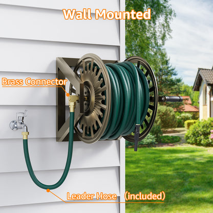 GOFORWILD Heavy-Duty Decorative Garden Hose Reel - Wall/Floor Mount with 200-Ft Capacity for 5/8 Hose Outdoor Hose Holder Winder for Lawn, Yard & Garden Storage