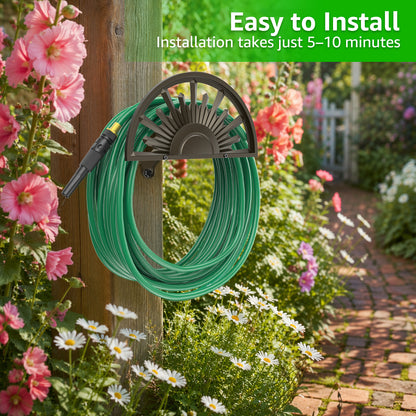 GOFORWILD Garden Hose Holder Heavy Duty Holds 125-Feet of 5/8-Inch Hose for Outside Yard Lawn Farm Made of Gauge Steel for Outside Yard, Bronze, Decorative Hose Butler Sturdy Water Hose Rack, Durable Wall Hose Hanger