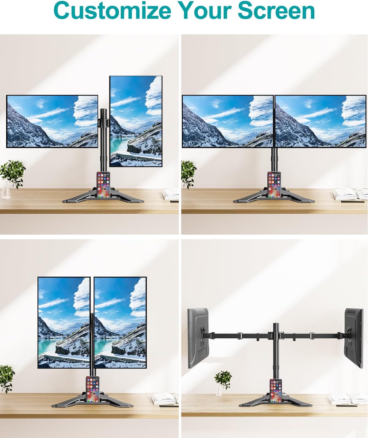 LIFTGO Dual Monitor Stand, Free-Standing Full Motion Monitor Desk Mount Fits 2 Screens up to 27 inches,17.6lbs with Height Adjustable, Swivel, Tilt, Rotation, VESA 75x75 100x100, Black
