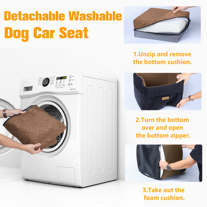 PETICON Waterproof Dog Car Seat for Small Medium Dogs, 5in Memory Foam Pet Booster Seat for Dogs up to 35 lbs with Pockets, Detachable Washable Pet Carseat with Y-Shape Safety Belt