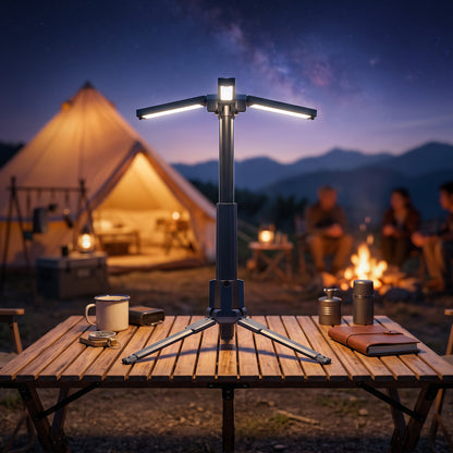 Rechargeable LED Work Light with Stand, 2400mAh Battery, Cool & Warm White 2 Pack 4000/6500K Dimmable Camping Light, Top Hanging Hook, Portable Outdoor Lamp for Camping Fishing Emergency