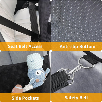PETICON Waterproof Dog Car Seat for Small Medium Dogs, 5in Memory Foam Pet Booster Seat for Dogs up to 35 lbs with Pockets, Detachable Washable Pet Carseat with Y-Shape Safety Belt (Gray, Medium)