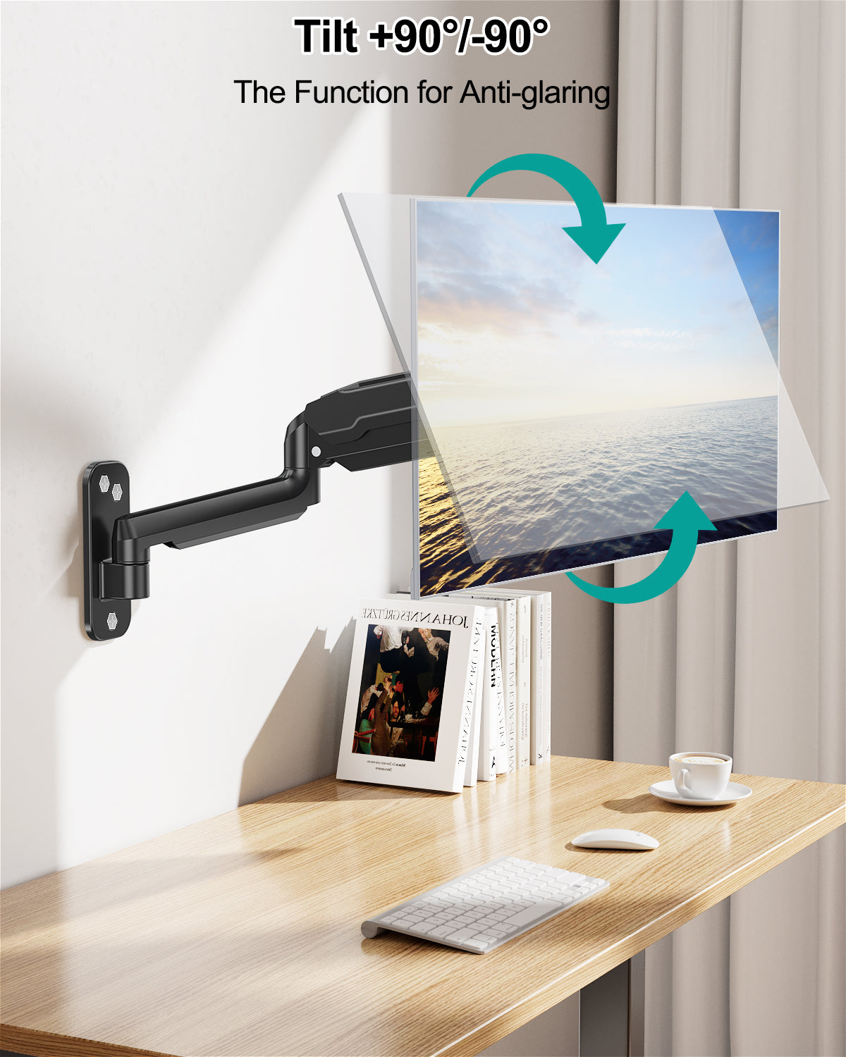 LIFTGO Wall Mount Monitor Arm for Max 32 Inch Computer Screens, Height Adjustable Single Monitor Wall Mount Holds Up to 19.8lbs, Full Motion Wall Bracket, VESA Mount 75x75, 100x100, Black
