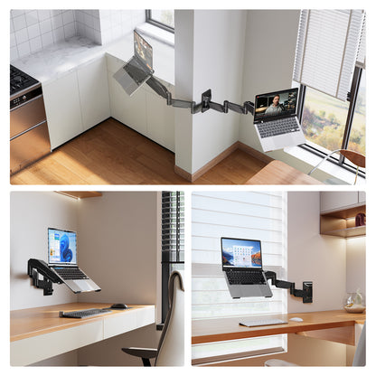 MOUNT PRO Long Laptop Wall Mount, 28" Extended Wall Mount Laptop Holder, 2-in-1 Monitor Wall Mount with Vented Tray for 11-17" Notebook/21-32" Screen, Full Motion Laptop Arm Holds 4.4-19.8 lbs