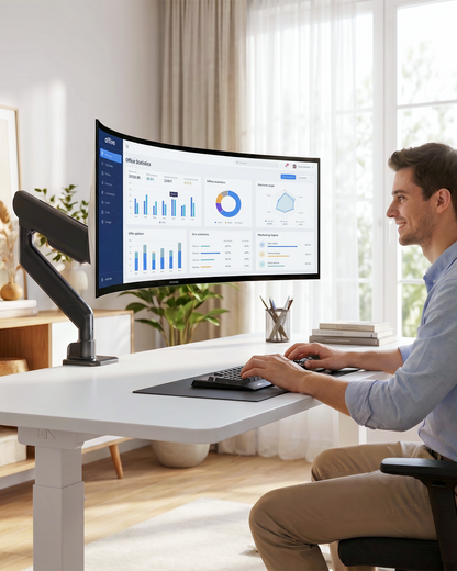 MOUNT PRO Heavy Duty Monitor Arm for Screens up to 57", Holds up to 66 lbs, Aluminum Ultrawide Monitor Mount, Fully Adjustable Single Gaming Desk Mount with C-Clamp & Grommet Base, Max VESA 100x100mm