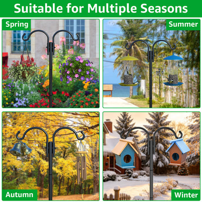 GOFORWILD Double Shepherds Hook for Outdoor, with 5-Prong Base, 84inch Adjustable Metal Bird Feeder Pole for Hanging Bird Nest, Plant Basket,Lantern,Solar Light 2 Pack
