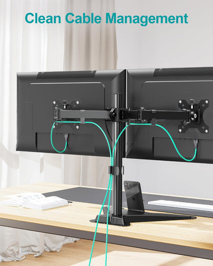 LIFTGO Dual Monitor Stand, Free-Standing Full Motion Monitor Desk Mount Fits 2 Screens up to 27 inches,17.6lbs with Height Adjustable, Swivel, Tilt, Rotation, VESA 75x75 100x100, Black