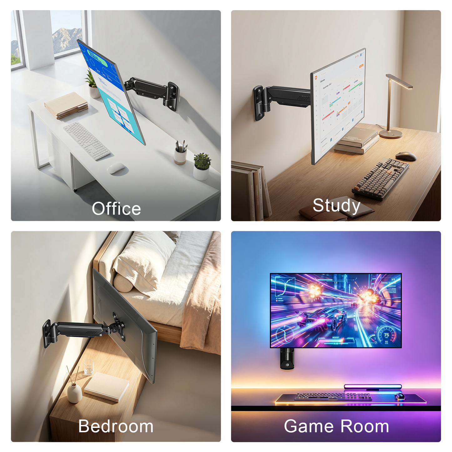 MOUNT PRO Monitor Wall Mount, 14.7" Short Monitor Arm for Max 32" Screen, Full Motion Height Adjustable Single Computer Wall Mount Holds Up to 19.8lbs, VESA 75x75/100x100, Black.
