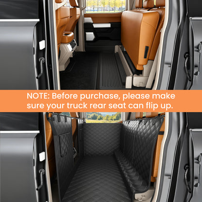 PETICON F150 Floor Cover for Crew Cab Trucks with Fold-Up & Split Seats | Waterproof & Scratch-Resistant 600D Oxford, Non-slip Base, Side Door Flaps, Split Zipper, Protects Interior, Machine Washable