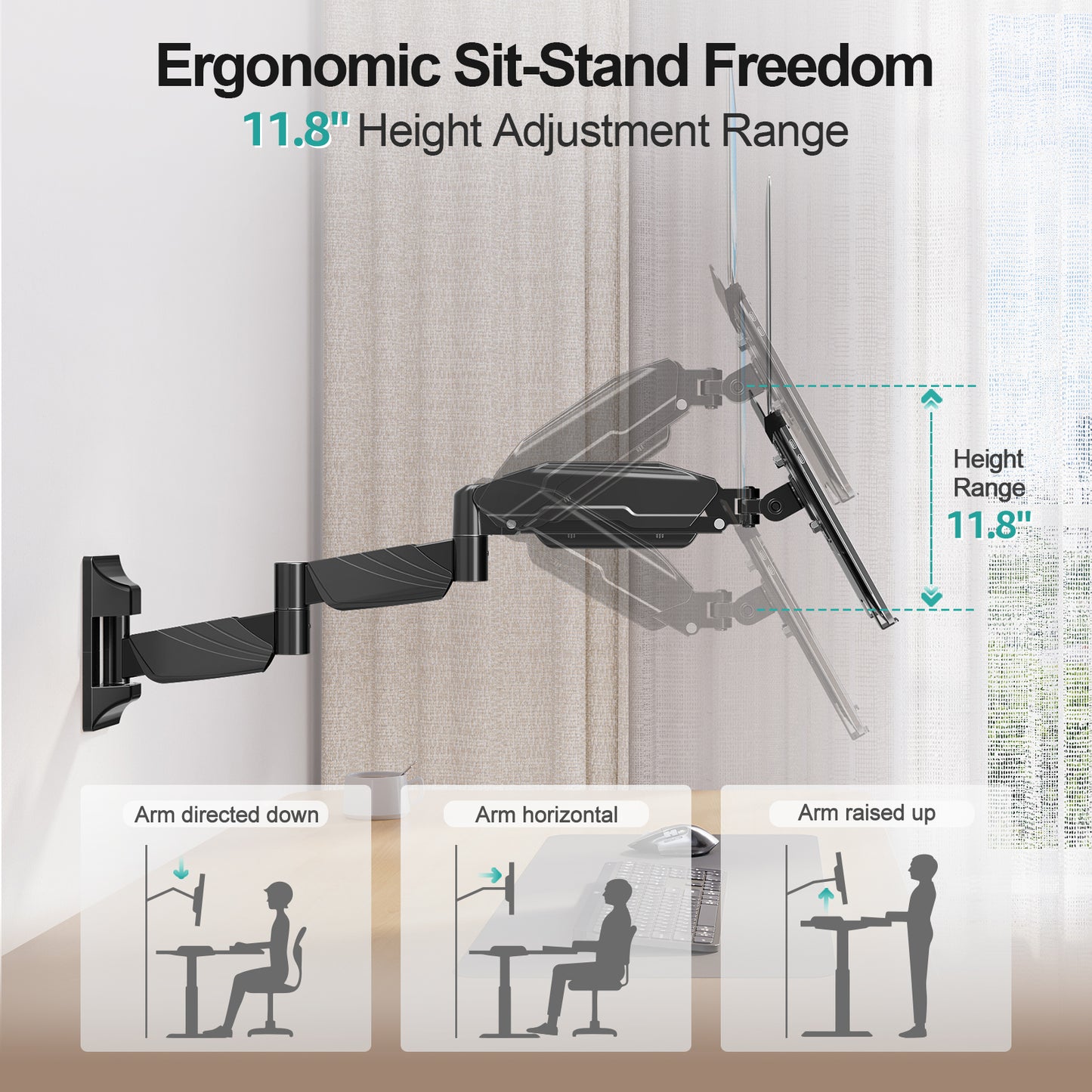 MOUNT PRO Long Laptop Wall Mount, 28" Extended Wall Mount Laptop Holder, 2-in-1 Monitor Wall Mount with Vented Tray for 11-17" Notebook/21-32" Screen, Full Motion Laptop Arm Holds 4.4-19.8 lbs