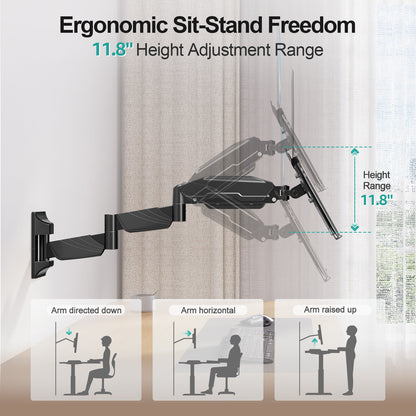MOUNT PRO Long Laptop Wall Mount, 28" Extended Wall Mount Laptop Holder, 2-in-1 Monitor Wall Mount with Vented Tray for 11-17" Notebook/21-32" Screen, Full Motion Laptop Arm Holds 4.4-19.8 lbs