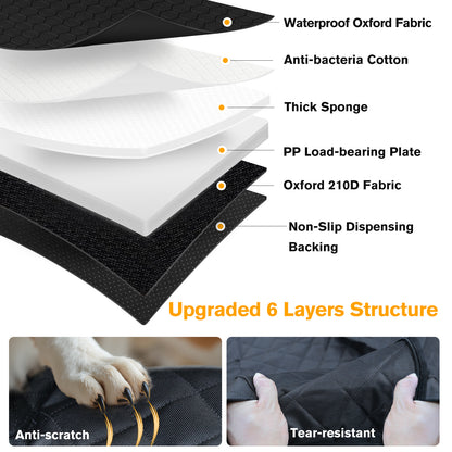 PETICON Back Seat Extender for Dogs, Hard Bottom Pet Seat Cover - Supports 400lbs, Waterproof Rear Seat Cover with Mesh Window for Ford/GMC/Chevrolet/Toyota/RAM Crew Cab Trucks&Full-Size