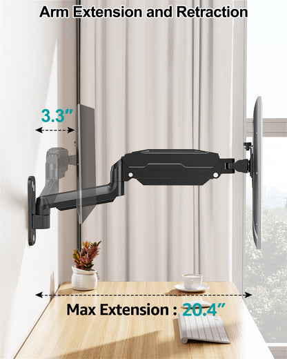 LIFTGO Wall Mount Monitor Arm for Max 32 Inch Computer Screens, Height Adjustable Single Monitor Wall Mount Holds Up to 19.8lbs, Full Motion Wall Bracket, VESA Mount 75x75, 100x100, Black